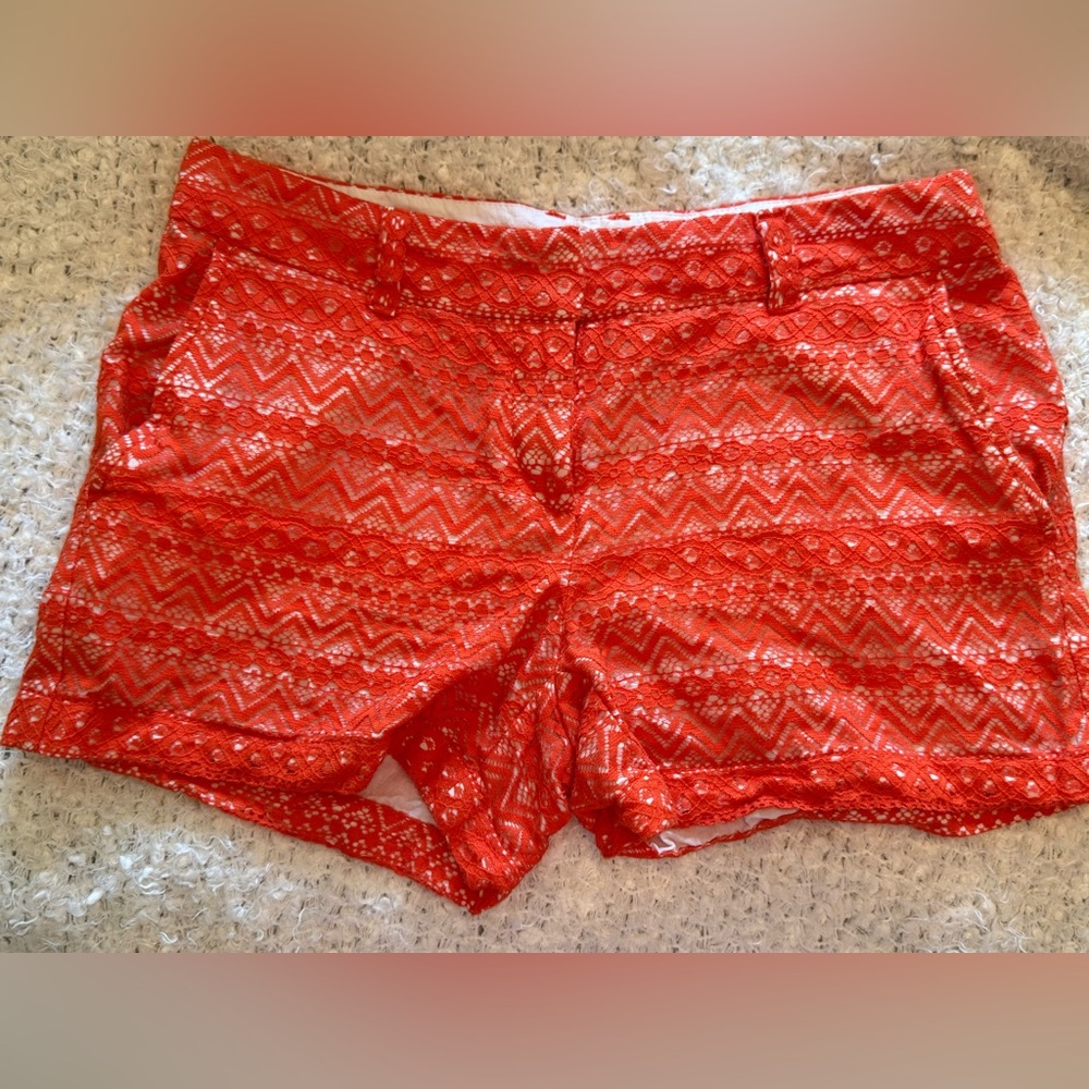 NWT Ann Taylor Rivera Lace Eye Socket Orange Chino Shorts Size 2